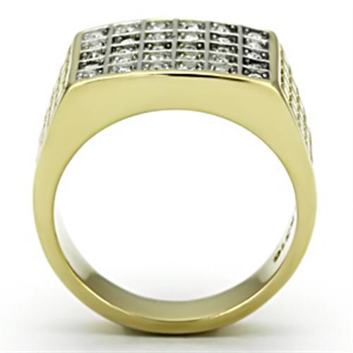 TK734 - Two-Tone IP Gold (Ion Plating) Stainless Steel Ring with Top Grade Crystal in Clear