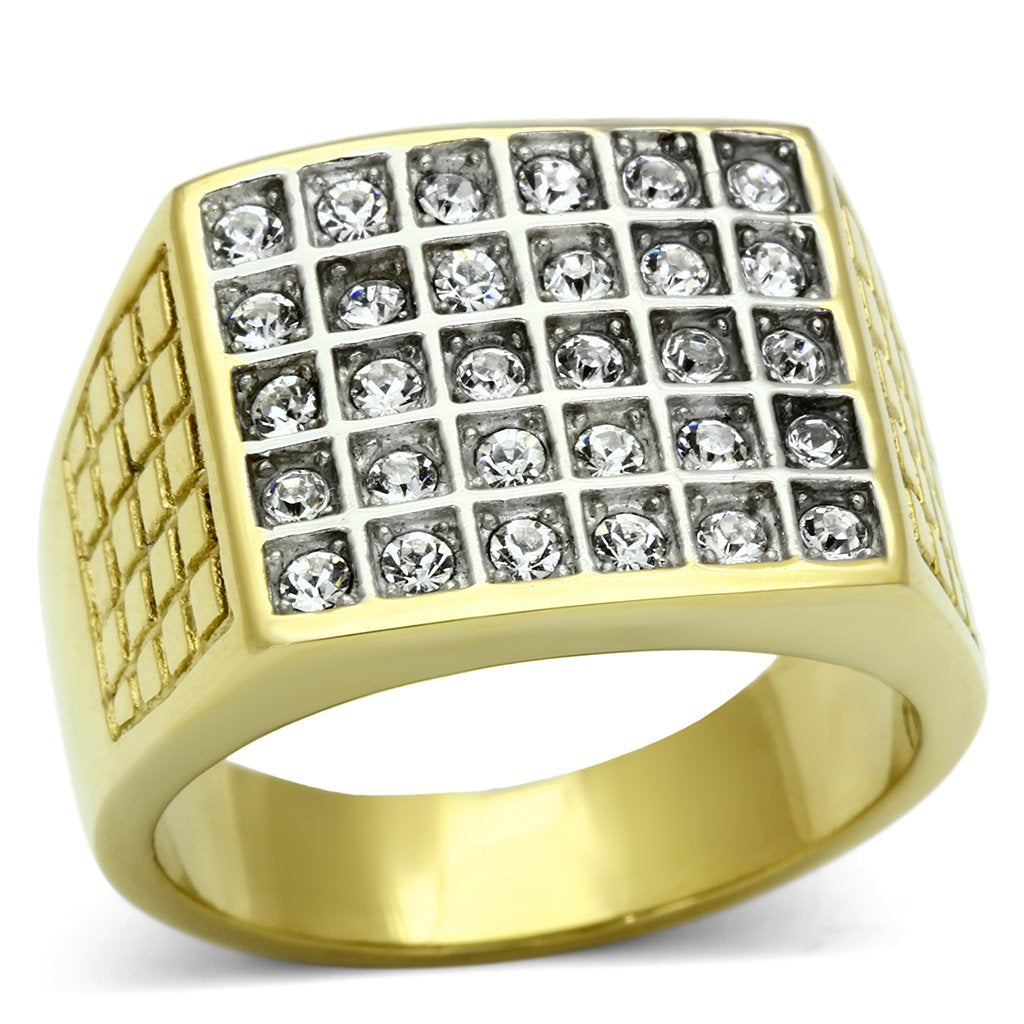TK734 - Two-Tone IP Gold (Ion Plating) Stainless Steel Ring with Top Grade Crystal in Clear