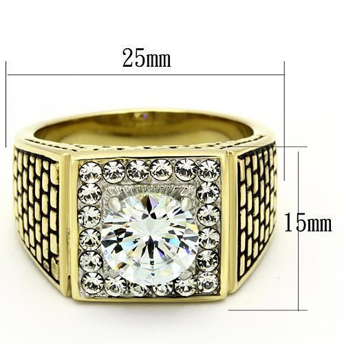 TK735 - Two-Tone IP Gold (Ion Plating) Stainless Steel Ring with AAA Grade CZ in Clear