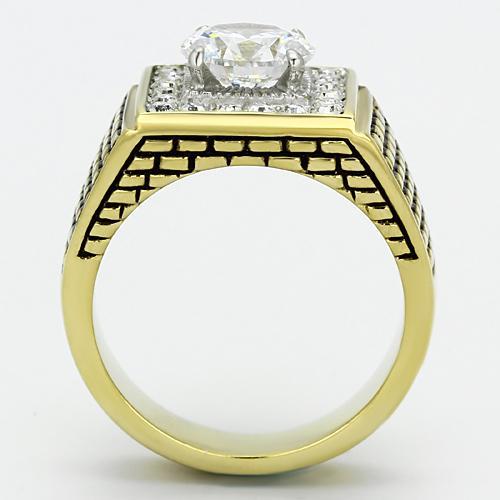 TK735 - Two-Tone IP Gold (Ion Plating) Stainless Steel Ring with AAA Grade CZ in Clear
