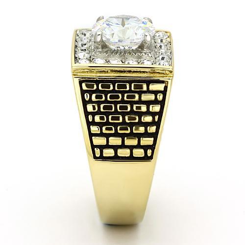 TK735 - Two-Tone IP Gold (Ion Plating) Stainless Steel Ring with AAA Grade CZ in Clear