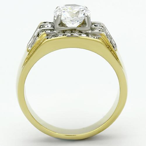 TK736 - Two-Tone IP Gold (Ion Plating) Stainless Steel Ring with AAA Grade CZ in Clear