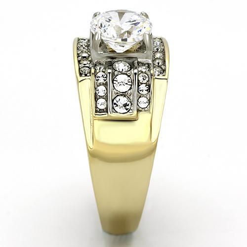 TK736 - Two-Tone IP Gold (Ion Plating) Stainless Steel Ring with AAA Grade CZ in Clear