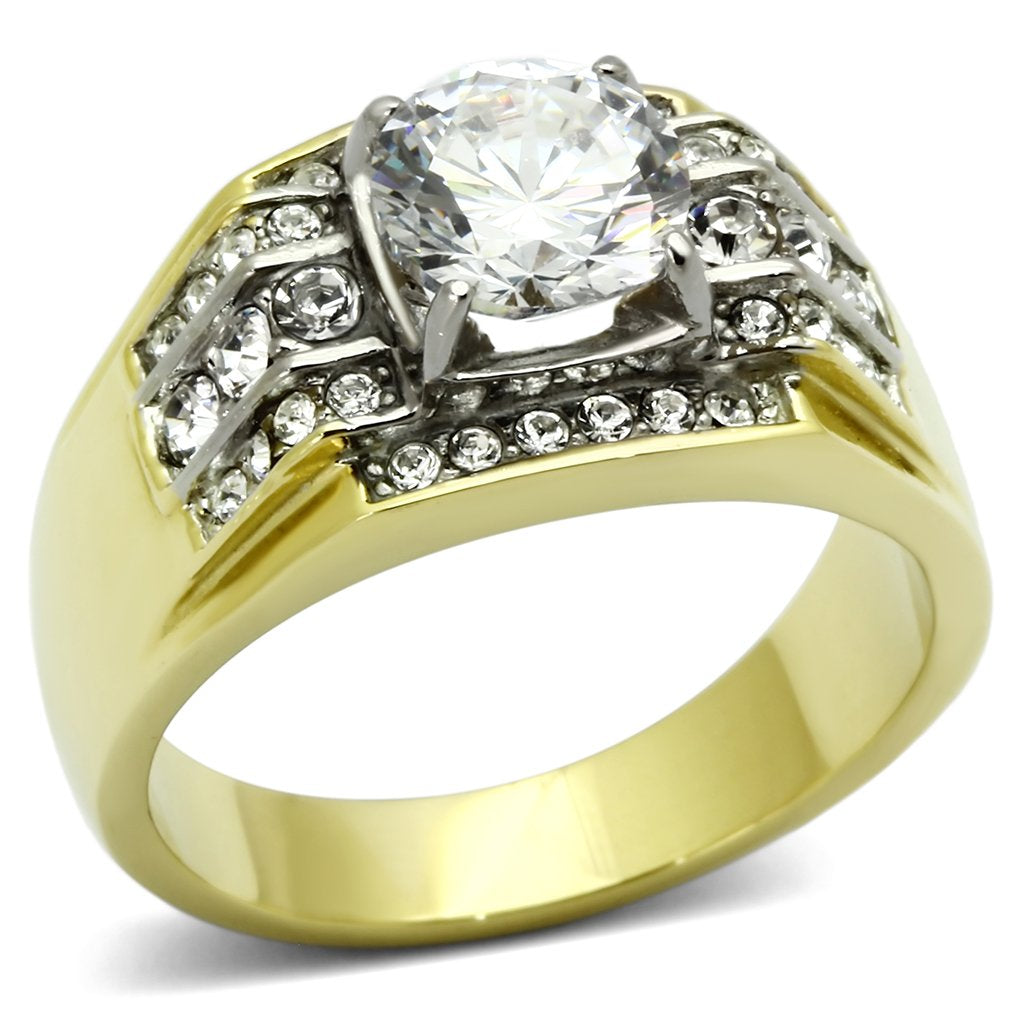TK736 - Two-Tone IP Gold (Ion Plating) Stainless Steel Ring with AAA Grade CZ in Clear