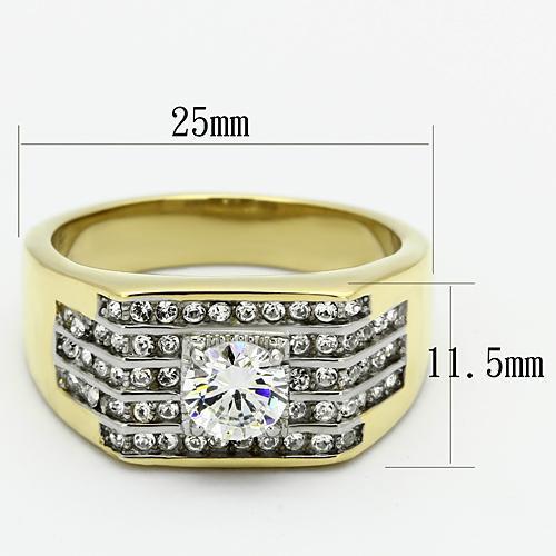 TK737 - Two-Tone IP Gold (Ion Plating) Stainless Steel Ring with AAA Grade CZ in Clear