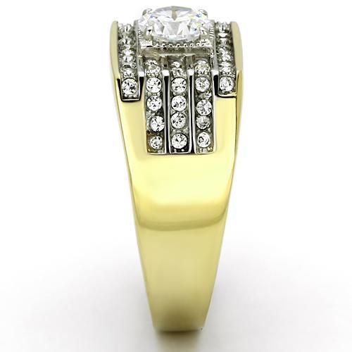 TK737 - Two-Tone IP Gold (Ion Plating) Stainless Steel Ring with AAA Grade CZ in Clear