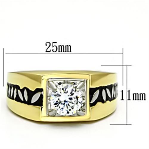TK739 - Two-Tone IP Gold (Ion Plating) Stainless Steel Ring with AAA Grade CZ in Clear