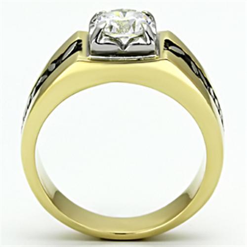 TK739 - Two-Tone IP Gold (Ion Plating) Stainless Steel Ring with AAA Grade CZ in Clear