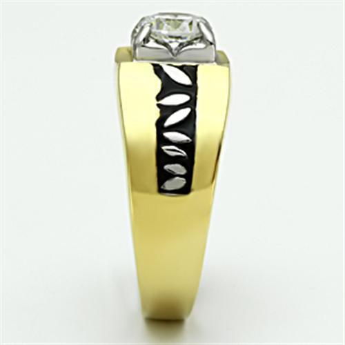 TK739 - Two-Tone IP Gold (Ion Plating) Stainless Steel Ring with AAA Grade CZ in Clear