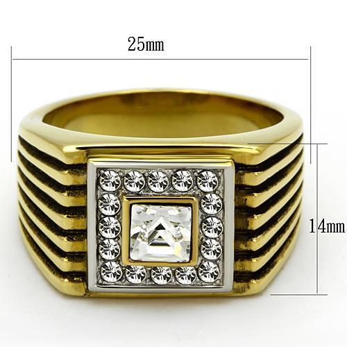 TK750 - Two-Tone IP Gold (Ion Plating) Stainless Steel Ring with Top Grade Crystal in Clear