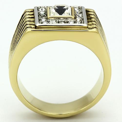 TK750 - Two-Tone IP Gold (Ion Plating) Stainless Steel Ring with Top Grade Crystal in Clear