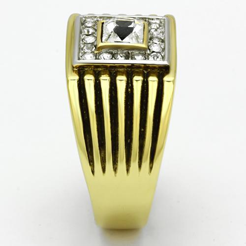 TK750 - Two-Tone IP Gold (Ion Plating) Stainless Steel Ring with Top Grade Crystal in Clear