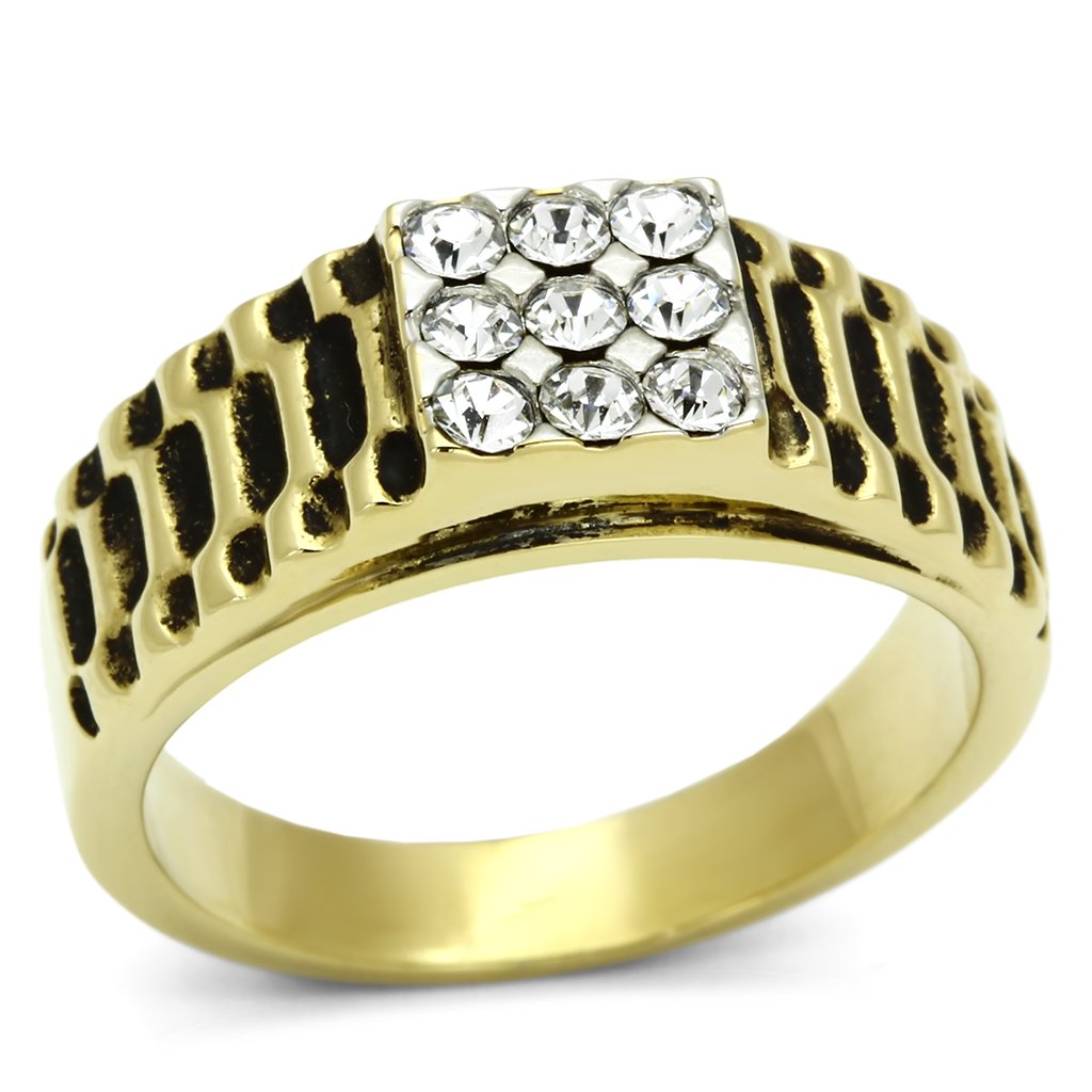 TK753 - Two-Tone IP Gold (Ion Plating) Stainless Steel Ring with Top Grade Crystal in Clear