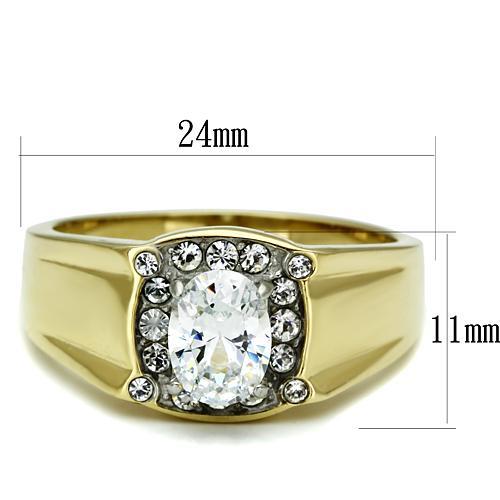 TK758 - Two-Tone IP Gold (Ion Plating) Stainless Steel Ring with AAA Grade CZ in Clear