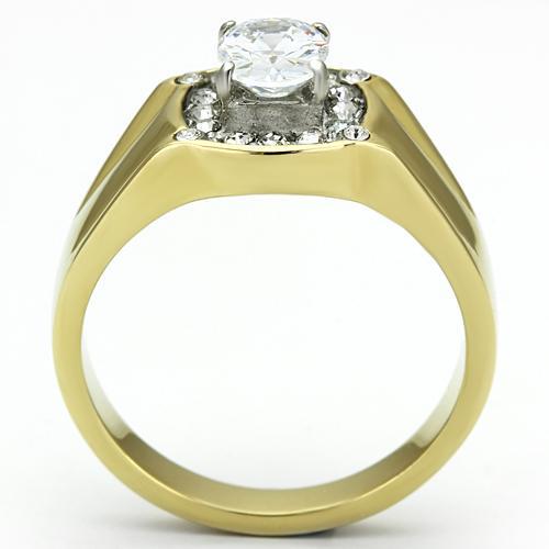 TK758 - Two-Tone IP Gold (Ion Plating) Stainless Steel Ring with AAA Grade CZ in Clear