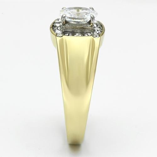 TK758 - Two-Tone IP Gold (Ion Plating) Stainless Steel Ring with AAA Grade CZ in Clear