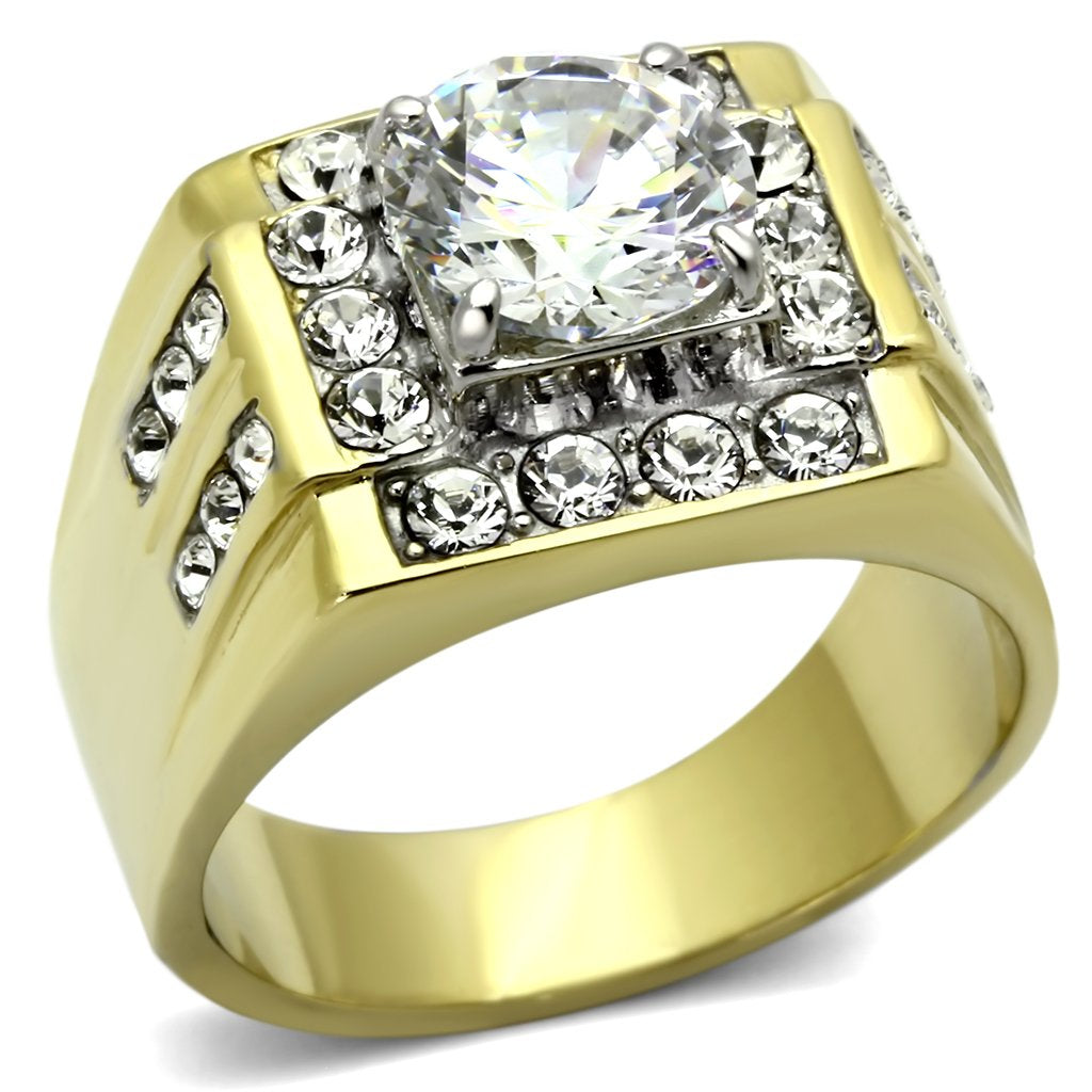 TK760 - Two-Tone IP Gold (Ion Plating) Stainless Steel Ring with AAA Grade CZ in Clear