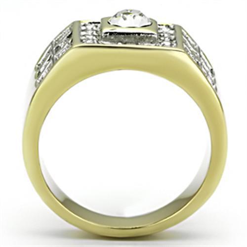 TK762 - Two-Tone IP Gold (Ion Plating) Stainless Steel Ring with Top Grade Crystal in Clear