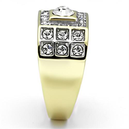 TK762 - Two-Tone IP Gold (Ion Plating) Stainless Steel Ring with Top Grade Crystal in Clear
