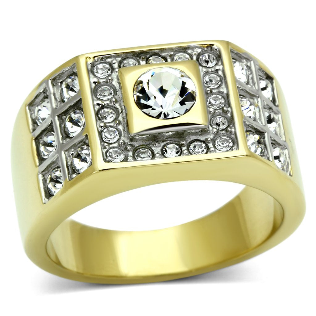 TK762 - Two-Tone IP Gold (Ion Plating) Stainless Steel Ring with Top Grade Crystal in Clear