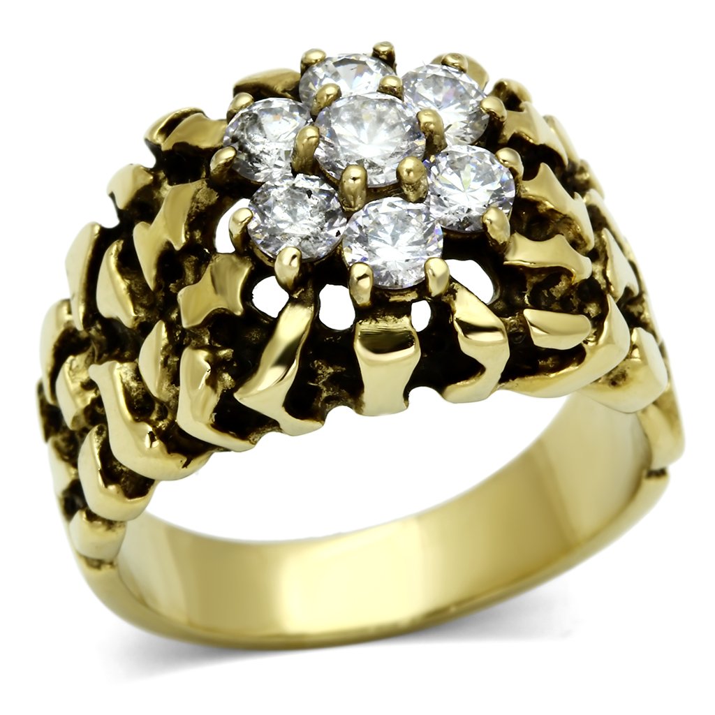 TK771 - IP Gold(Ion Plating) Stainless Steel Ring with AAA Grade CZ in Clear