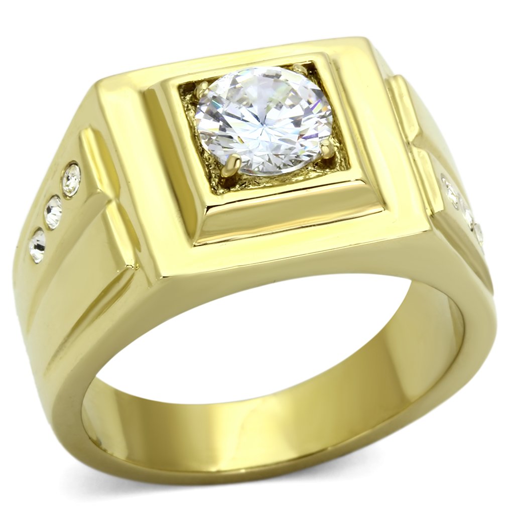 TK791 - IP Gold(Ion Plating) Stainless Steel Ring with AAA Grade CZ in Clear