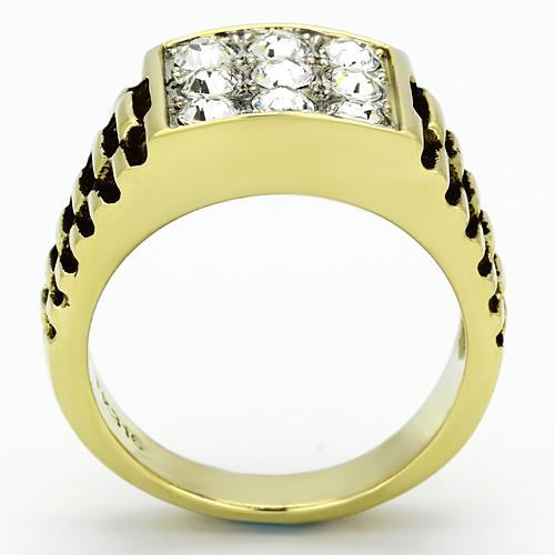 TK796 - Two-Tone IP Gold (Ion Plating) Stainless Steel Ring with Top Grade Crystal in Clear