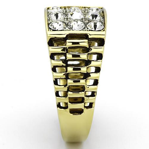 TK796 - Two-Tone IP Gold (Ion Plating) Stainless Steel Ring with Top Grade Crystal in Clear