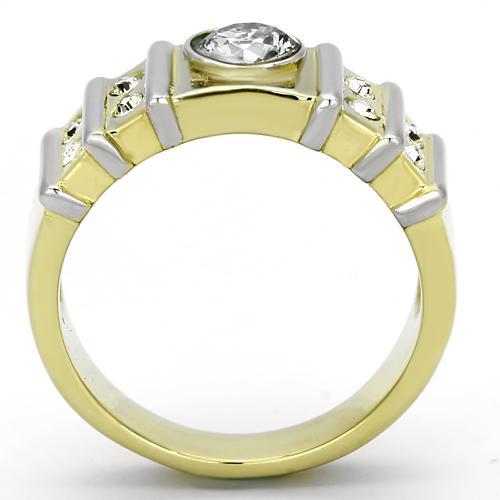 TK797 - Two-Tone IP Gold (Ion Plating) Stainless Steel Ring with AAA Grade CZ in Clear