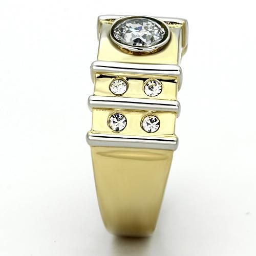 TK797 - Two-Tone IP Gold (Ion Plating) Stainless Steel Ring with AAA Grade CZ in Clear