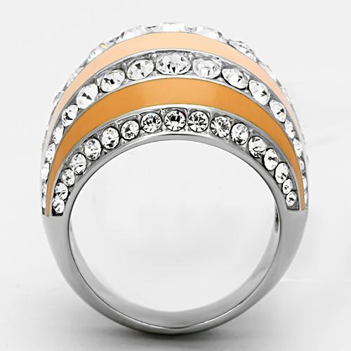 TK798 - High polished (no plating) Stainless Steel Ring with Top Grade Crystal in Clear