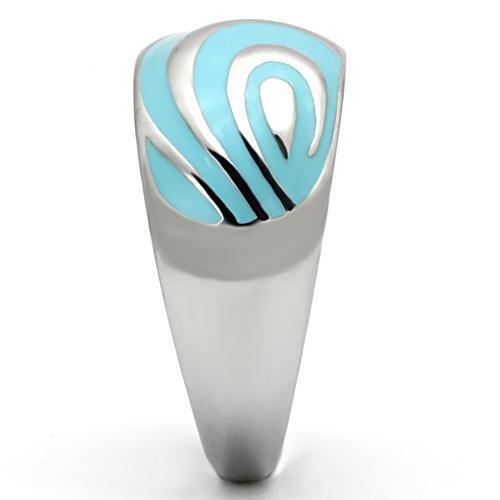 TK804 - High polished (no plating) Stainless Steel Ring with Epoxy in Sea Blue