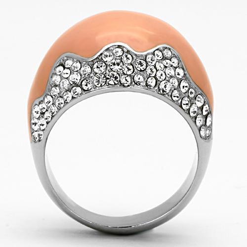 TK805 - High polished (no plating) Stainless Steel Ring with Top Grade Crystal in Clear