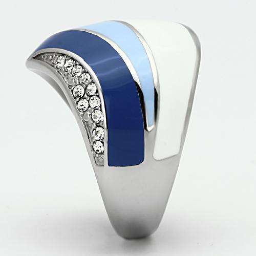 TK809 - High polished (no plating) Stainless Steel Ring with Top Grade Crystal in Clear