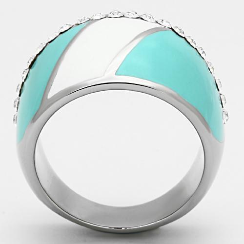TK812 - High polished (no plating) Stainless Steel Ring with Top Grade Crystal in Clear