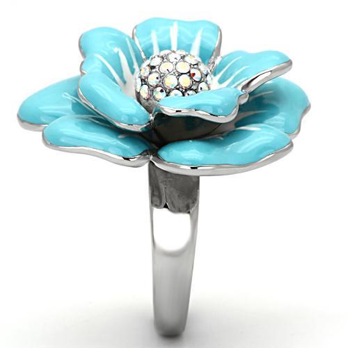 TK817 - High polished (no plating) Stainless Steel Ring with Top Grade Crystal in Aurora Borealis (Rainbow Effect)