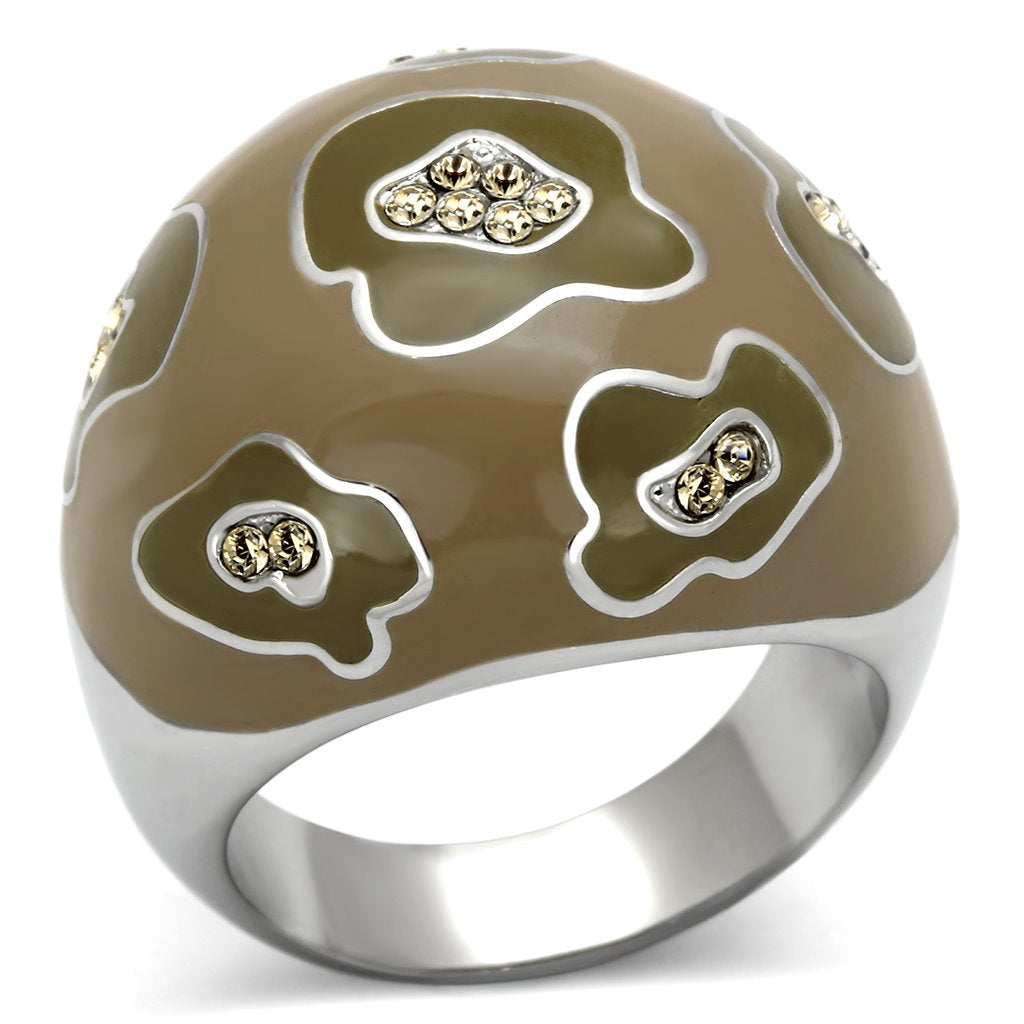 TK826 - High polished (no plating) Stainless Steel Ring with Top Grade Crystal in Citrine Yellow