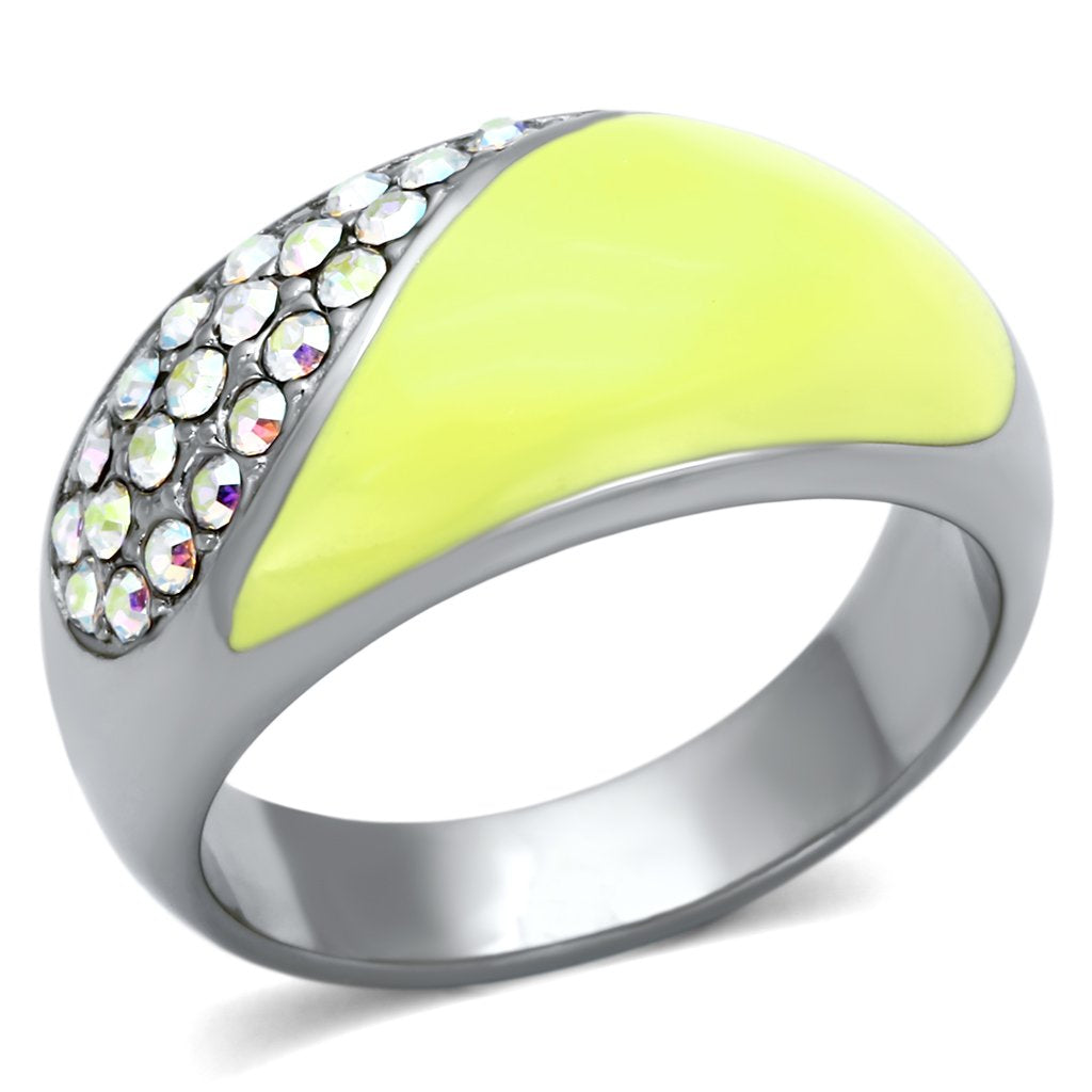 TK829 - High polished (no plating) Stainless Steel Ring with Top Grade Crystal in Aurora Borealis (Rainbow Effect)