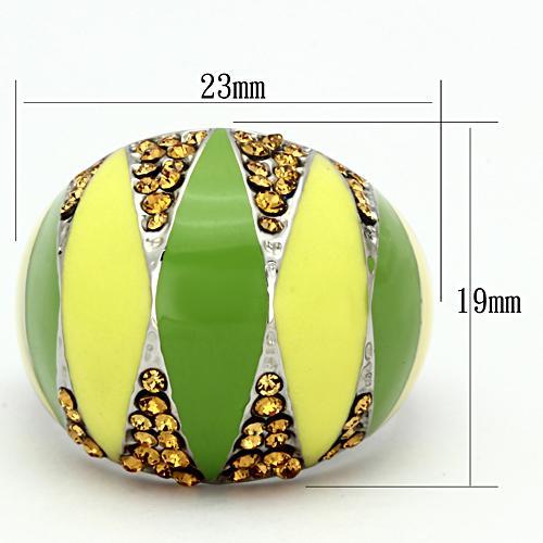 TK831 - High polished (no plating) Stainless Steel Ring with Top Grade Crystal in Topaz