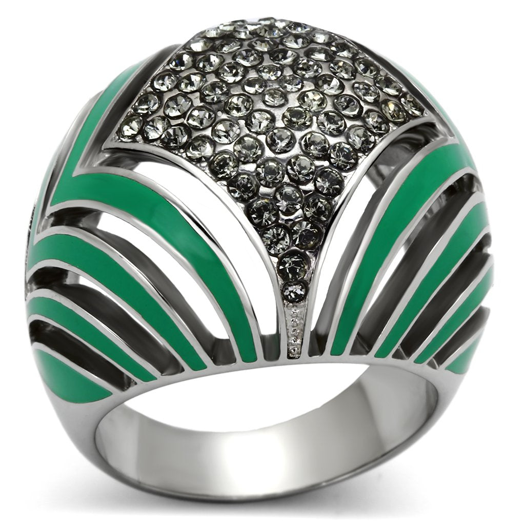 TK839 - High polished (no plating) Stainless Steel Ring with Top Grade Crystal in Black Diamond