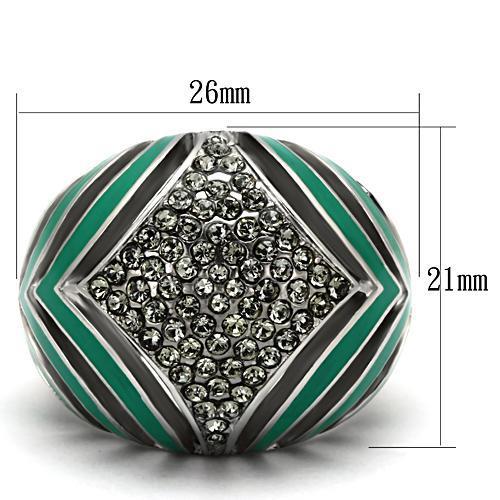TK839 - High polished (no plating) Stainless Steel Ring with Top Grade Crystal in Black Diamond
