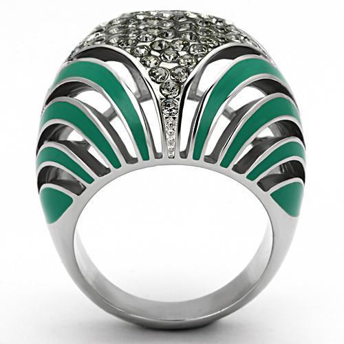 TK839 - High polished (no plating) Stainless Steel Ring with Top Grade Crystal in Black Diamond