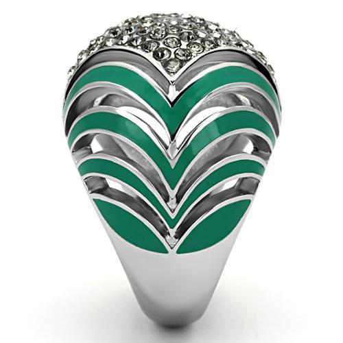 TK839 - High polished (no plating) Stainless Steel Ring with Top Grade Crystal in Black Diamond