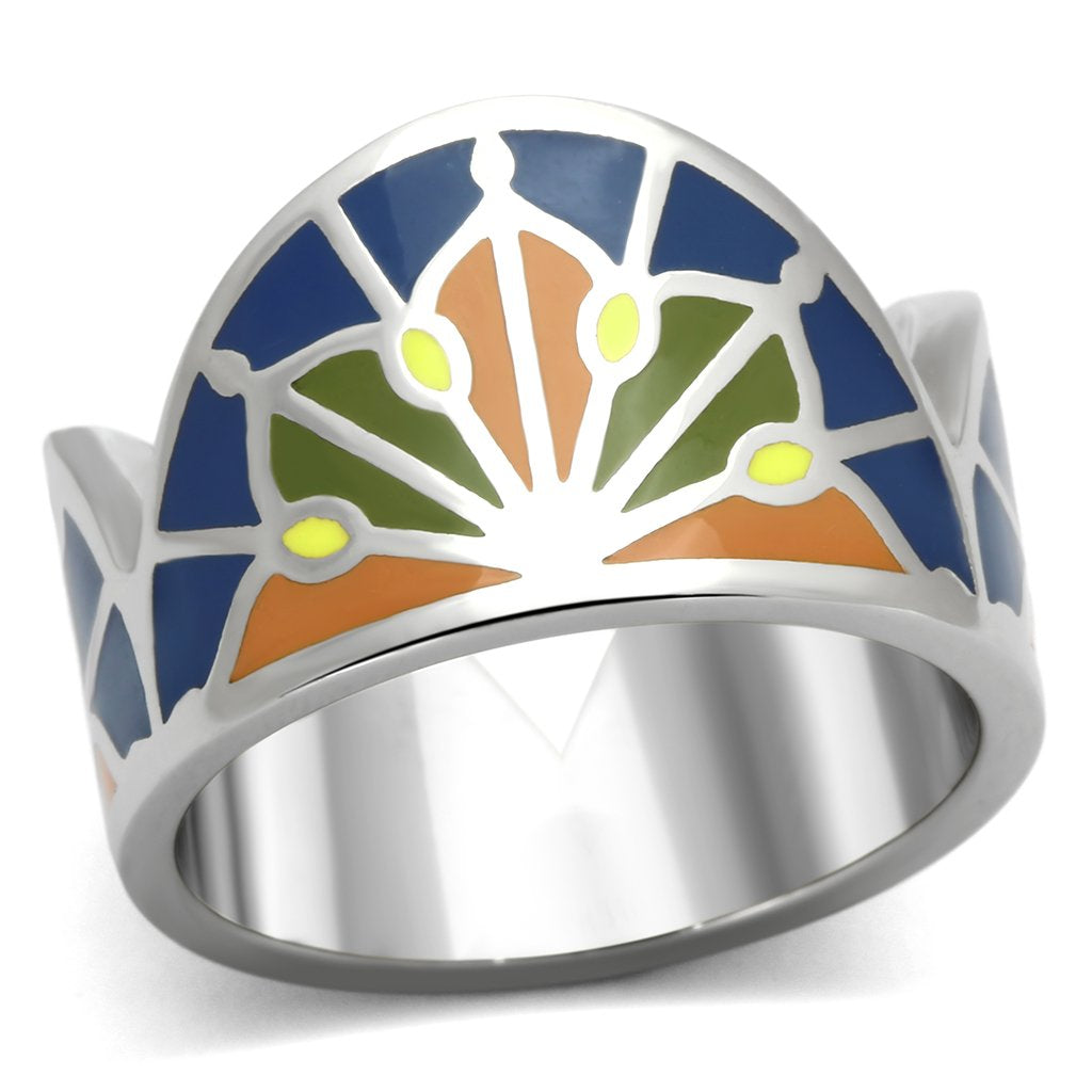 TK842 - High polished (no plating) Stainless Steel Ring with Epoxy in Multi Color