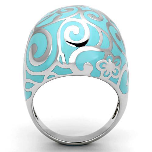 TK845 - High polished (no plating) Stainless Steel Ring with Epoxy in Aquamarine