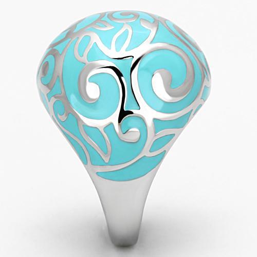 TK845 - High polished (no plating) Stainless Steel Ring with Epoxy in Aquamarine