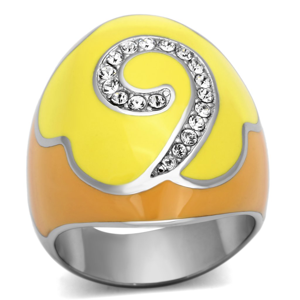 TK846 - High polished (no plating) Stainless Steel Ring with Top Grade Crystal in Clear