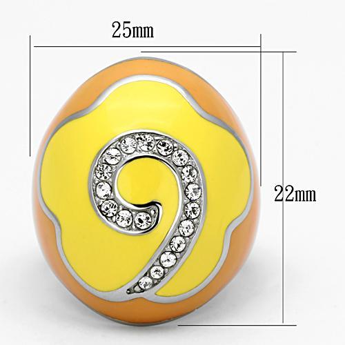 TK846 - High polished (no plating) Stainless Steel Ring with Top Grade Crystal in Clear