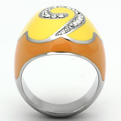 TK846 - High polished (no plating) Stainless Steel Ring with Top Grade Crystal in Clear