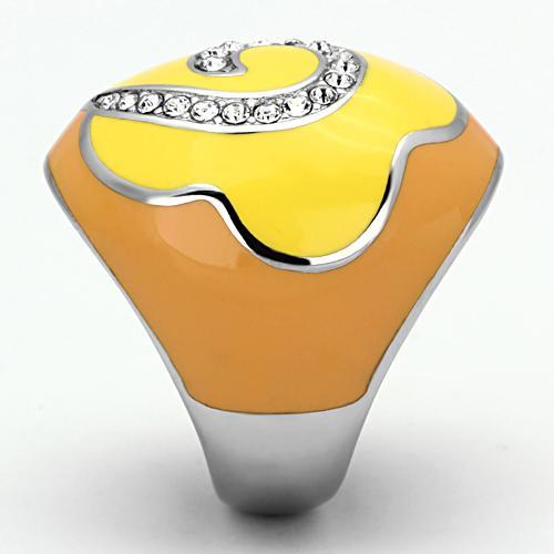 TK846 - High polished (no plating) Stainless Steel Ring with Top Grade Crystal in Clear